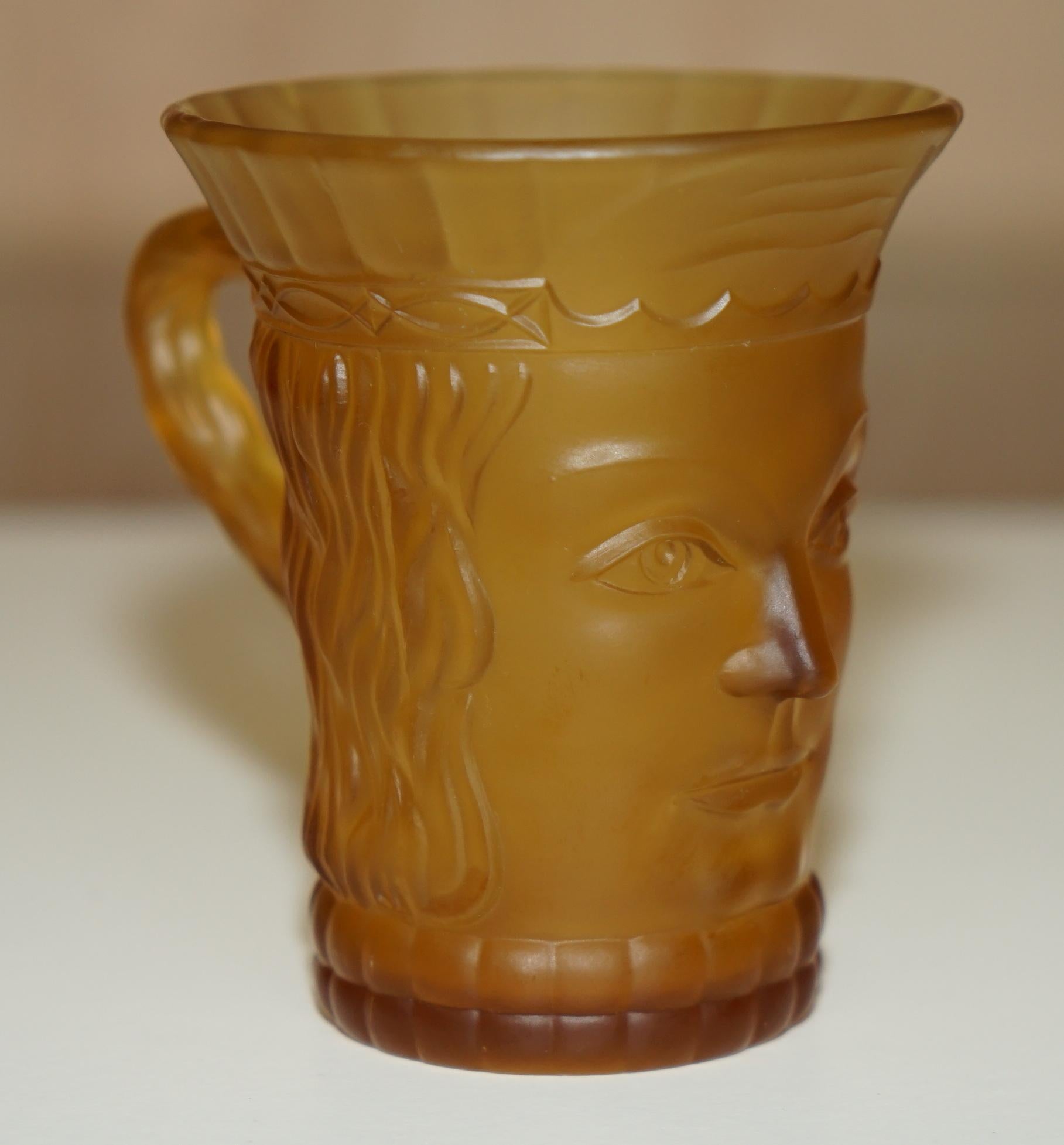 Art Deco VINTAGE ART DECO CIRCA 1920's AMBER FACE GLASS CUP SUITE WITH LARGE PITCHER JUG For Sale