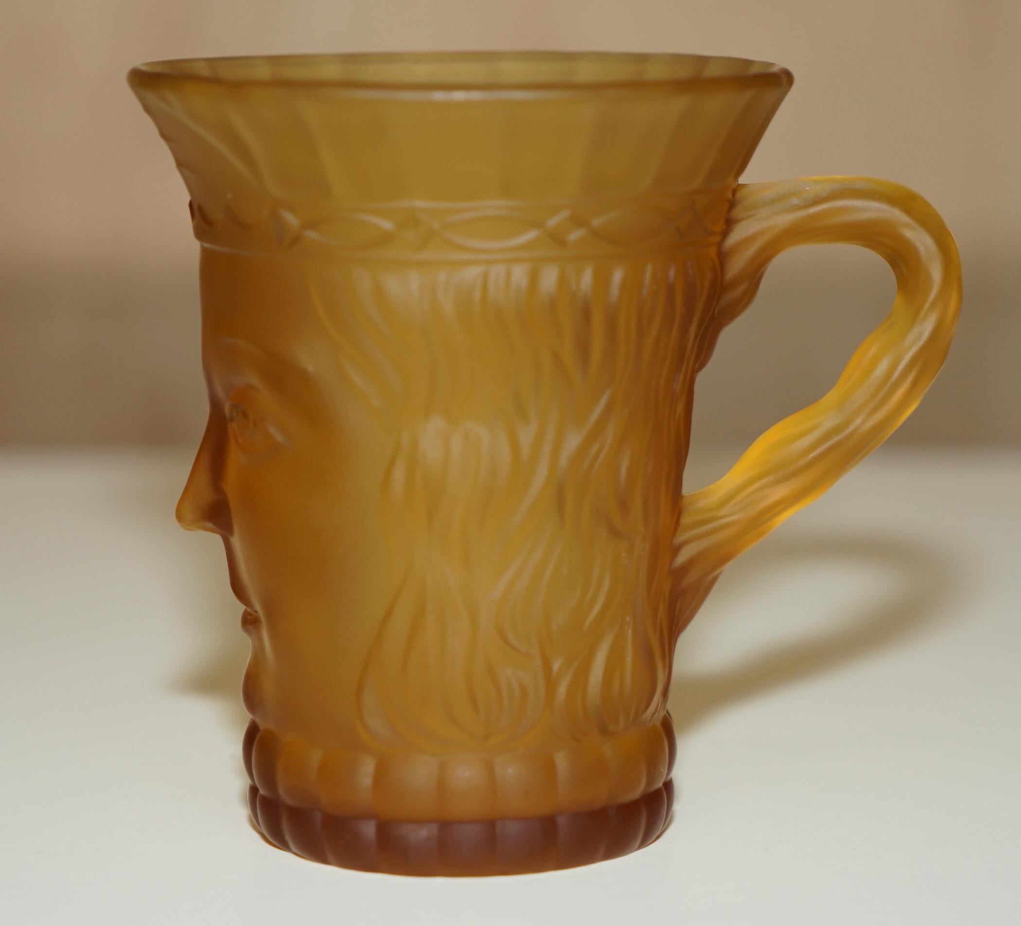 Hand-Crafted VINTAGE ART DECO CIRCA 1920's AMBER FACE GLASS CUP SUITE WITH LARGE PITCHER JUG For Sale