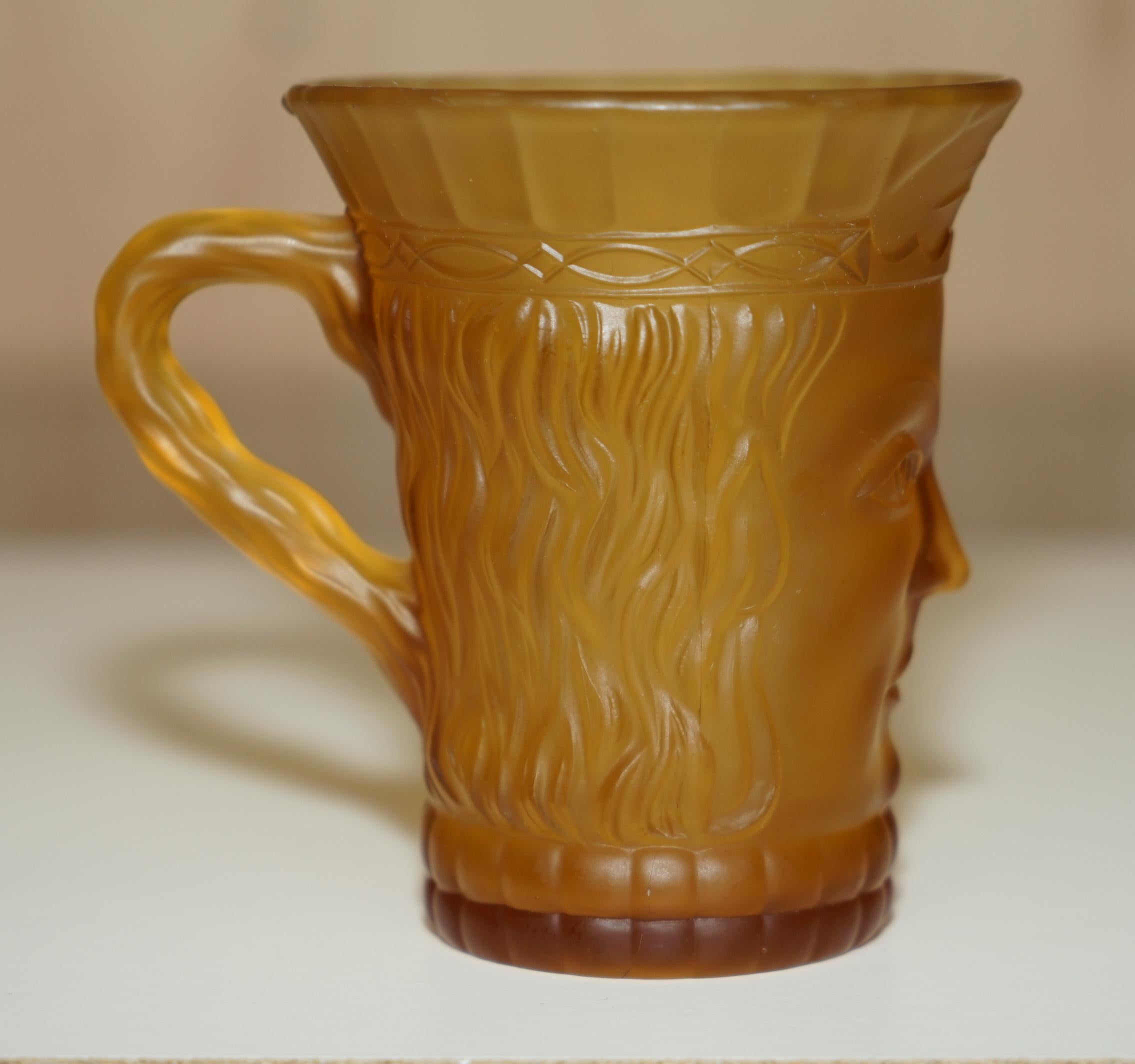 Glass VINTAGE ART DECO CIRCA 1920's AMBER FACE GLASS CUP SUITE WITH LARGE PITCHER JUG For Sale