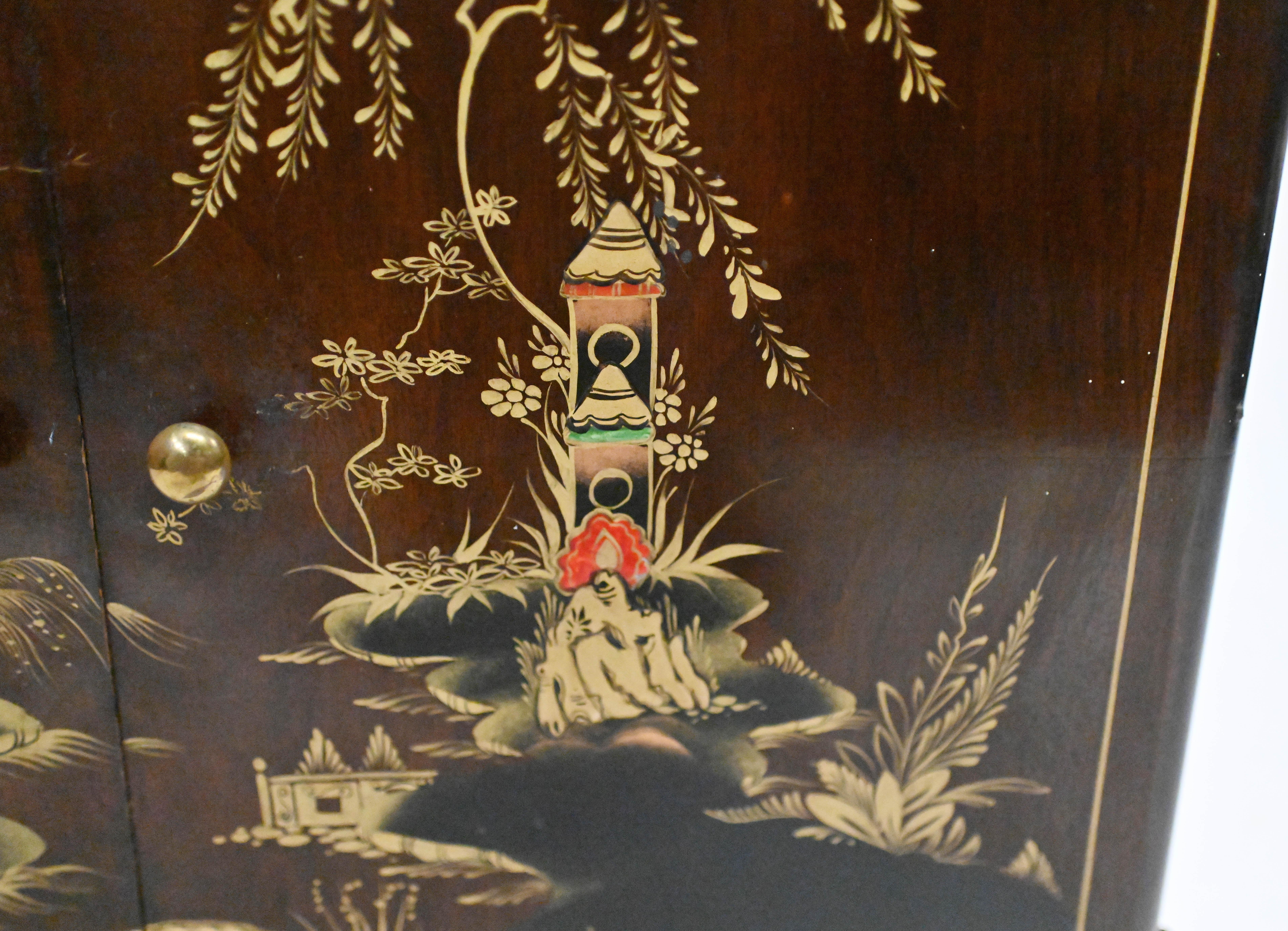 Vintage Art Deco Cocktail Cabinet Drinks Chest Chinoiserie 1920s 2