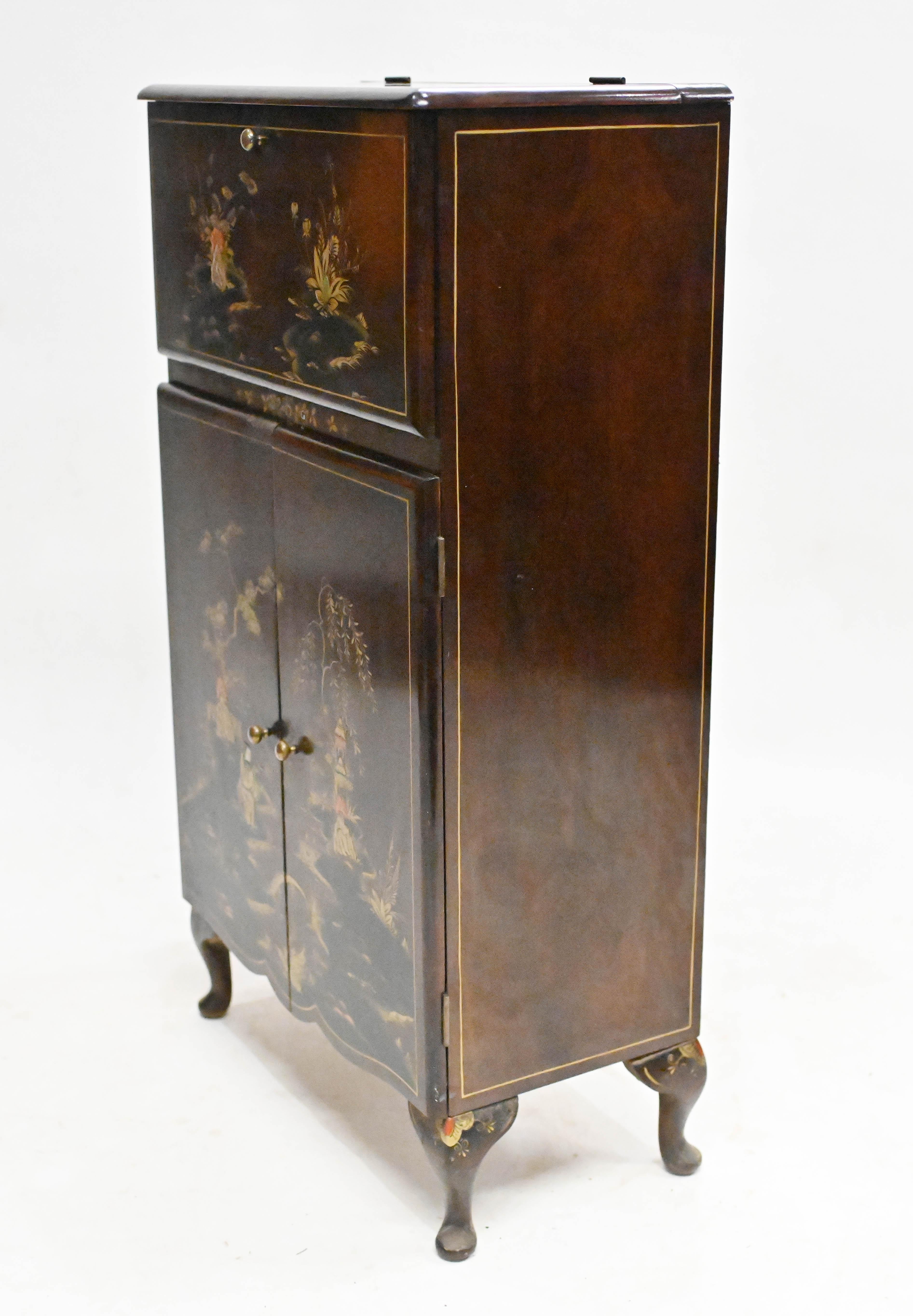 Vintage Art Deco Cocktail Cabinet Drinks Chest Chinoiserie 1920s For Sale 8