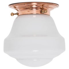 Vintage Art Deco Copper Opaline Glass Ceiling Mounted Lamp, C.1930