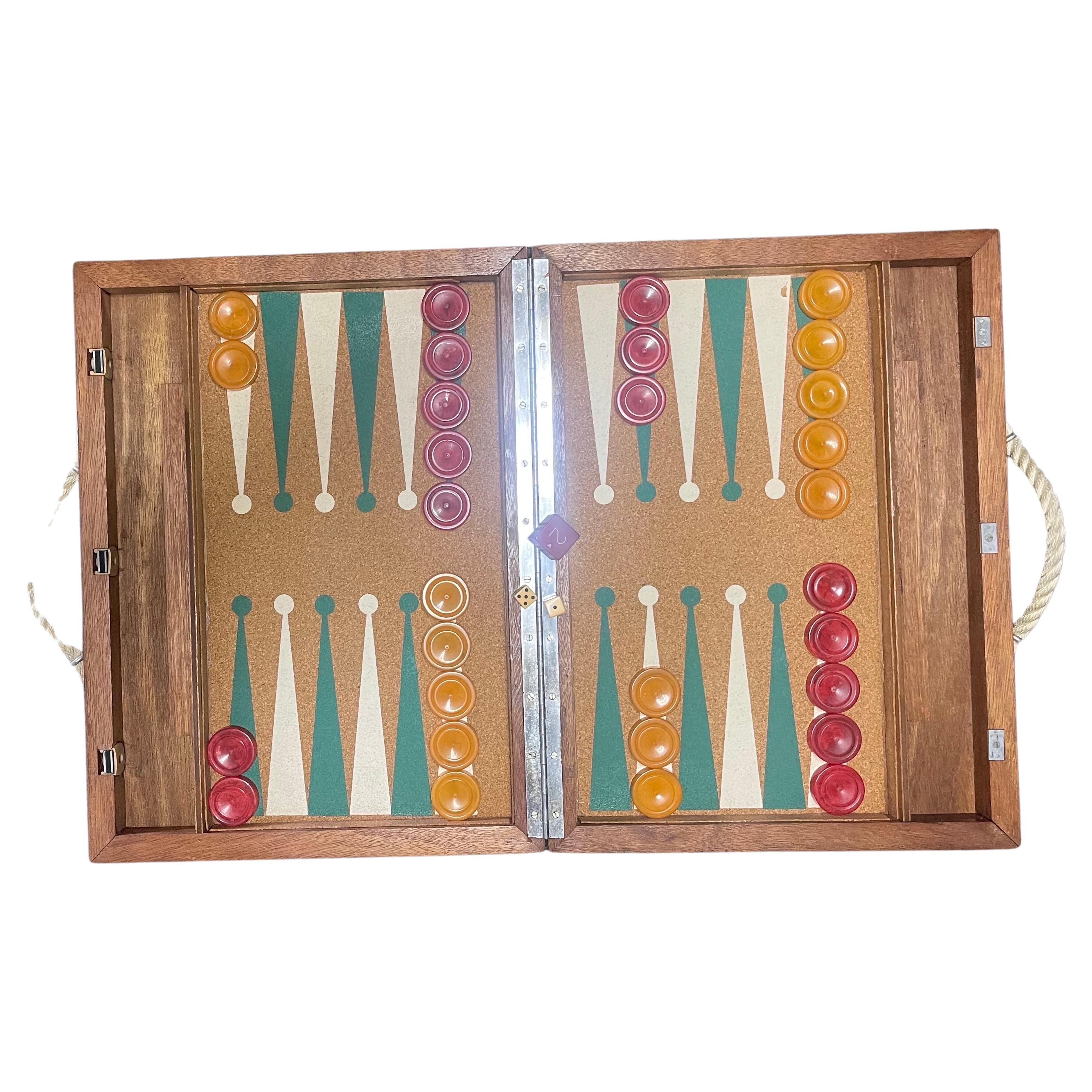Vintage Art Deco Cork & Bakelite Backgammon Set 4