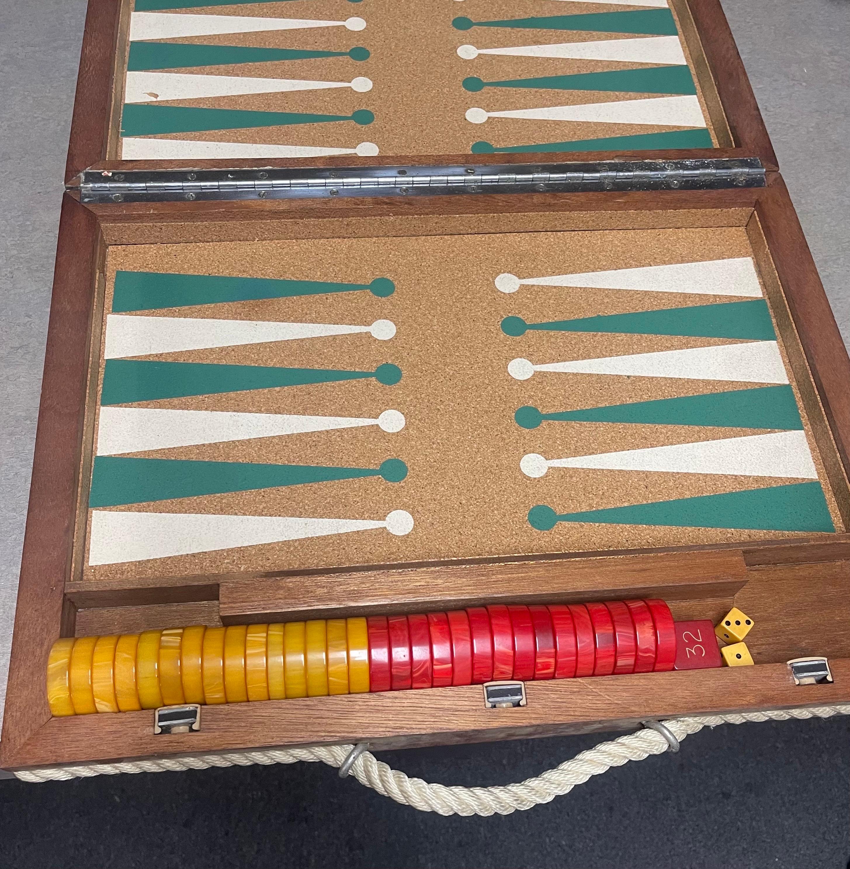 American Vintage Art Deco Cork & Bakelite Backgammon Set For Sale