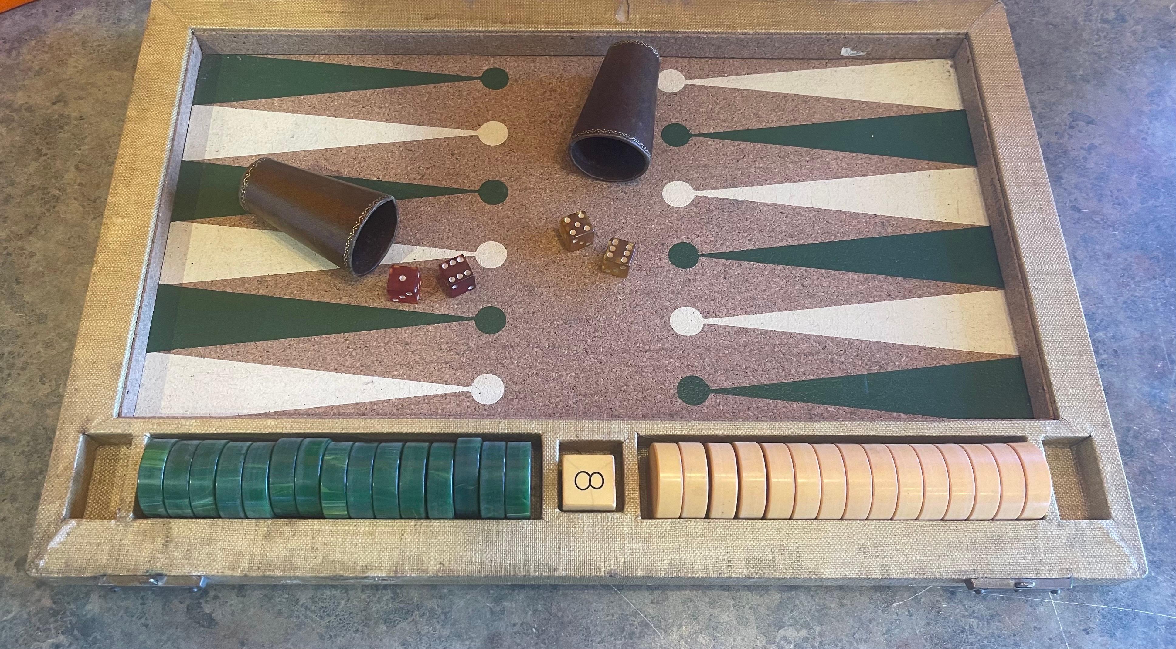 Wood Vintage Art Deco Cork & Bakelite Backgammon Set