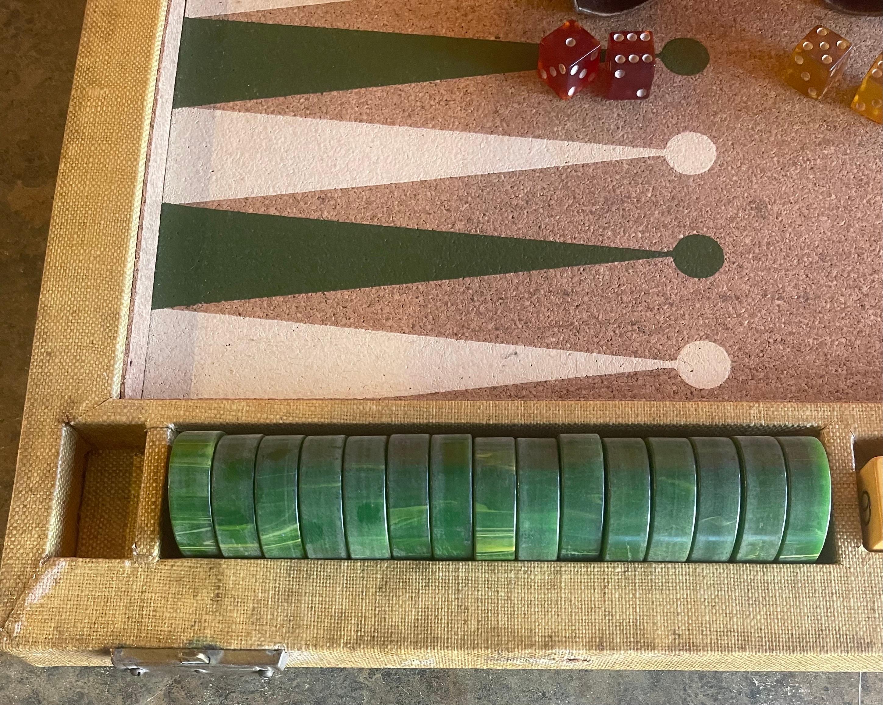 Vintage Art Deco Cork & Bakelite Backgammon Set 1