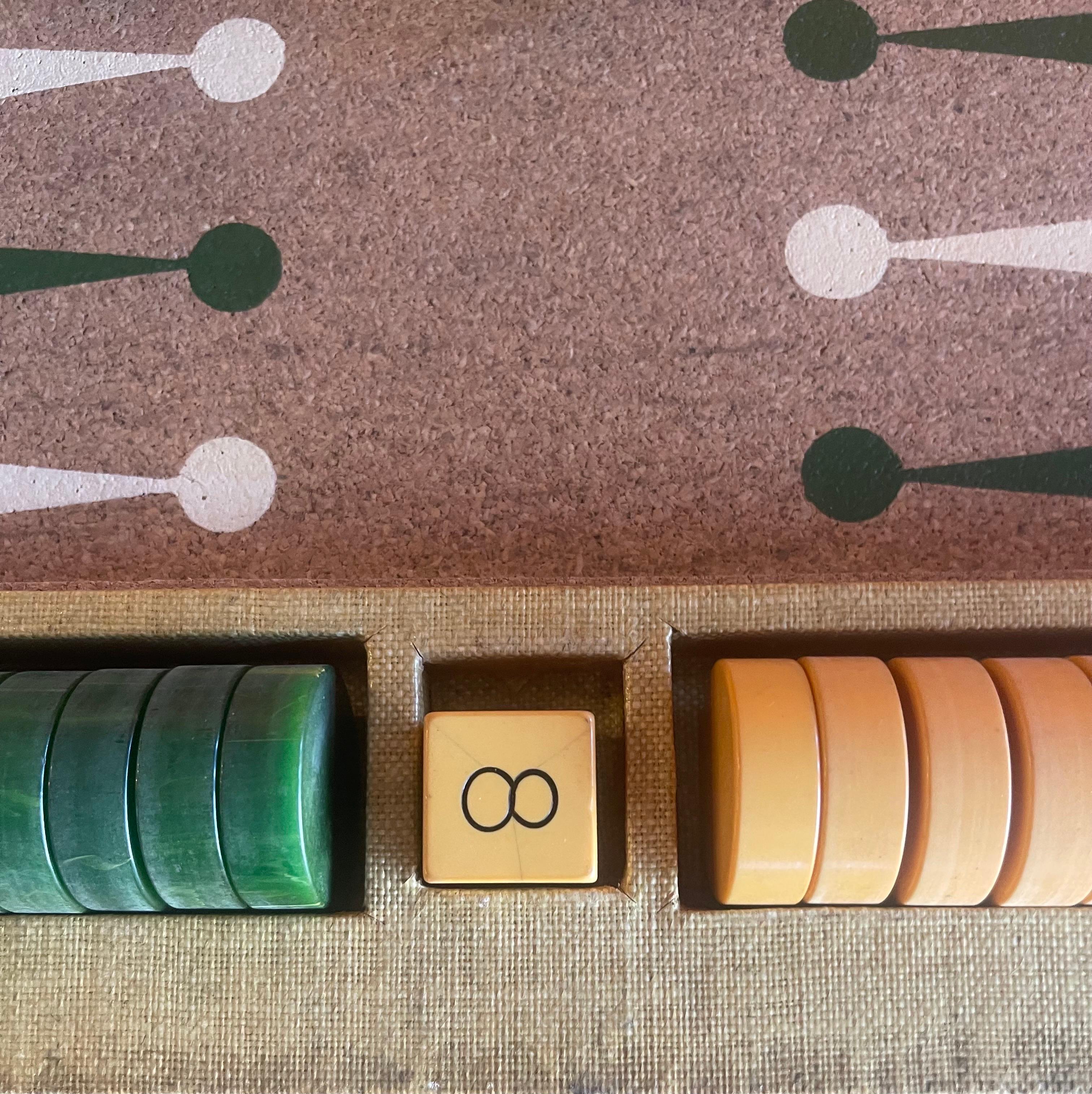 Vintage Art Deco Cork & Bakelite Backgammon Set 2