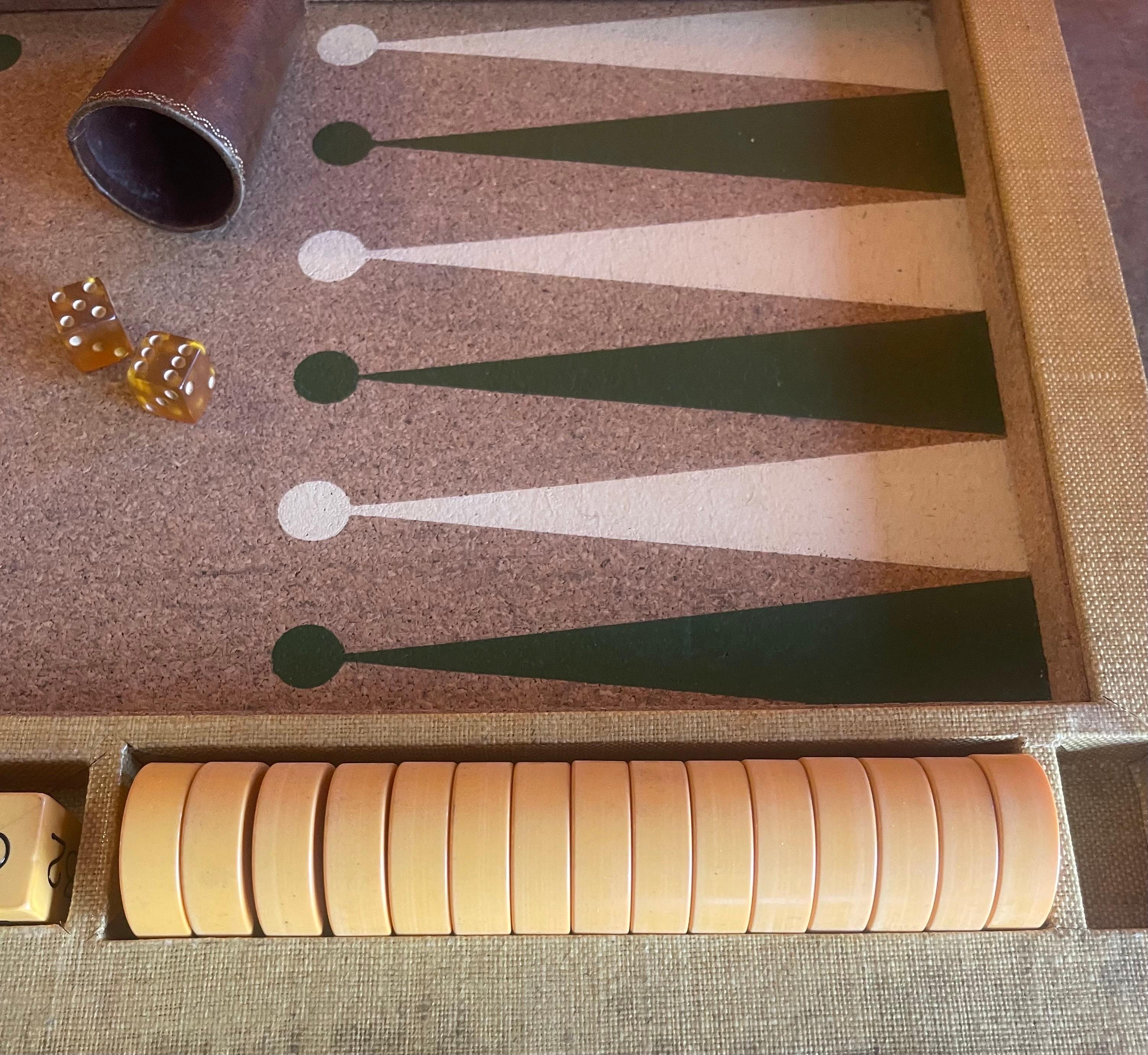 Vintage Art Deco Cork & Bakelite Backgammon Set 3