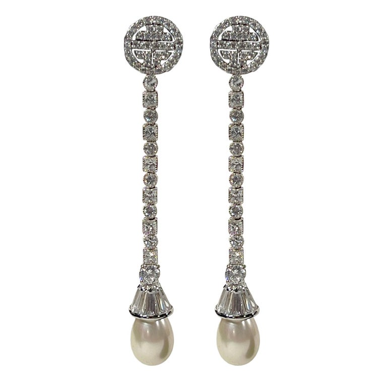Art Deco Costume Jewelry Diamanté Pearl Sterling Long Earrings By Clive  Kandel For Sale at 1stDibs | montature per sterline, pearl and diamond  costume jewelry
