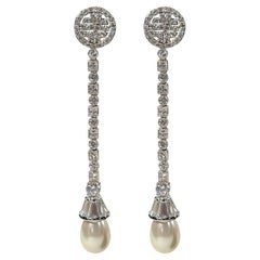 Art Deco Costume Jewelry Diamanté Pearl Sterling Long Earrings By Clive Kandel