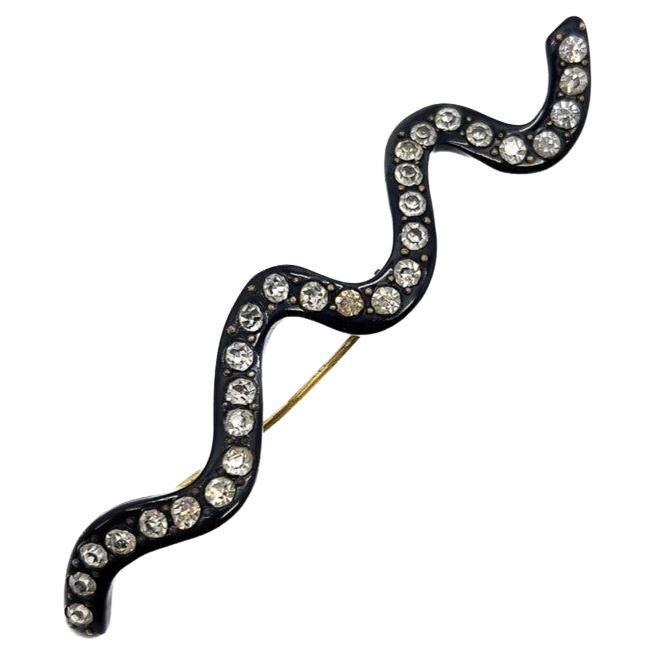 Vintage Art Deco Crystal Snake Brooch 1930s