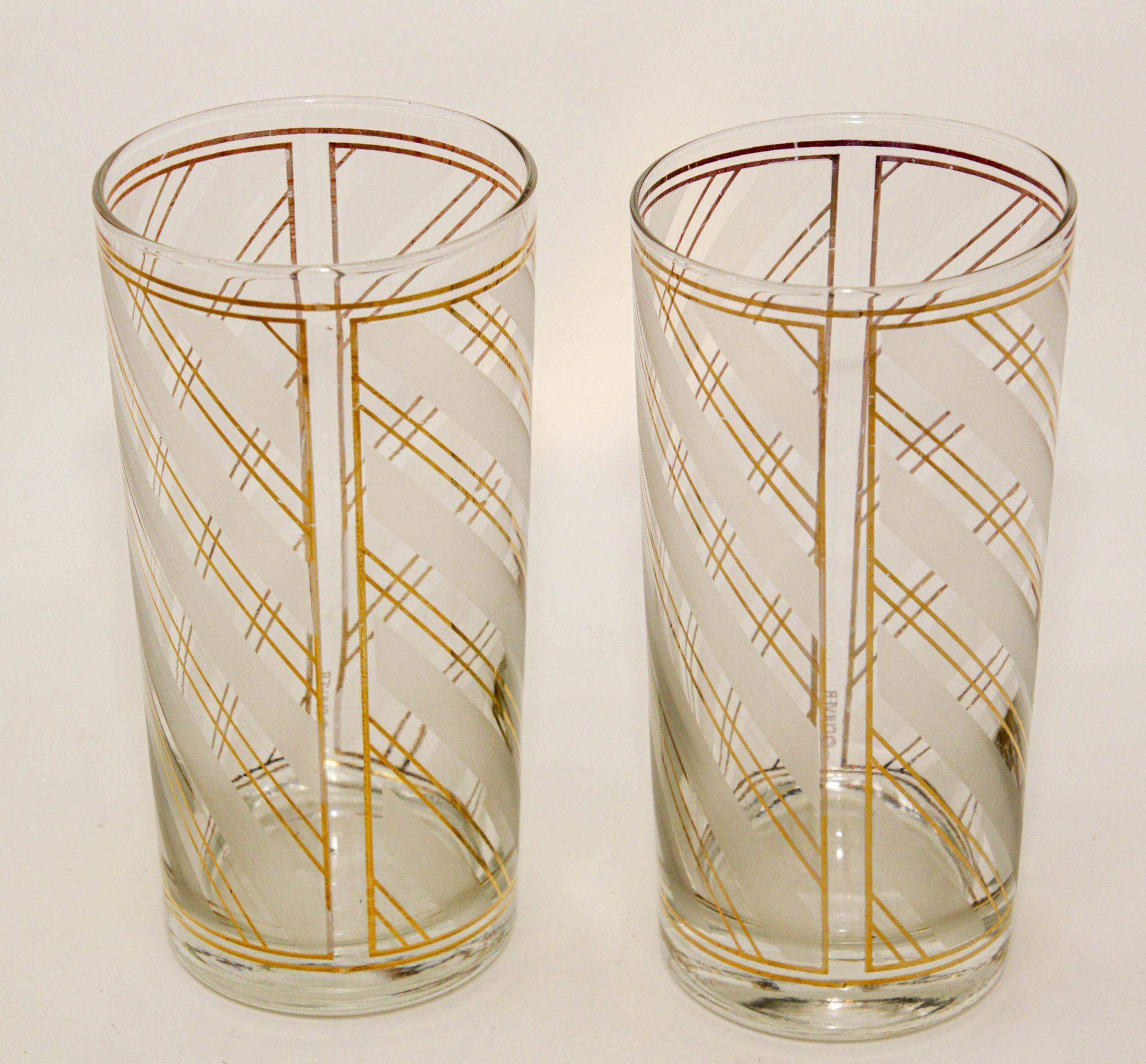Vintage Art Deco Culver Gold Striped Set of 2 High Ball Tumblers In Good Condition For Sale In North Hollywood, CA