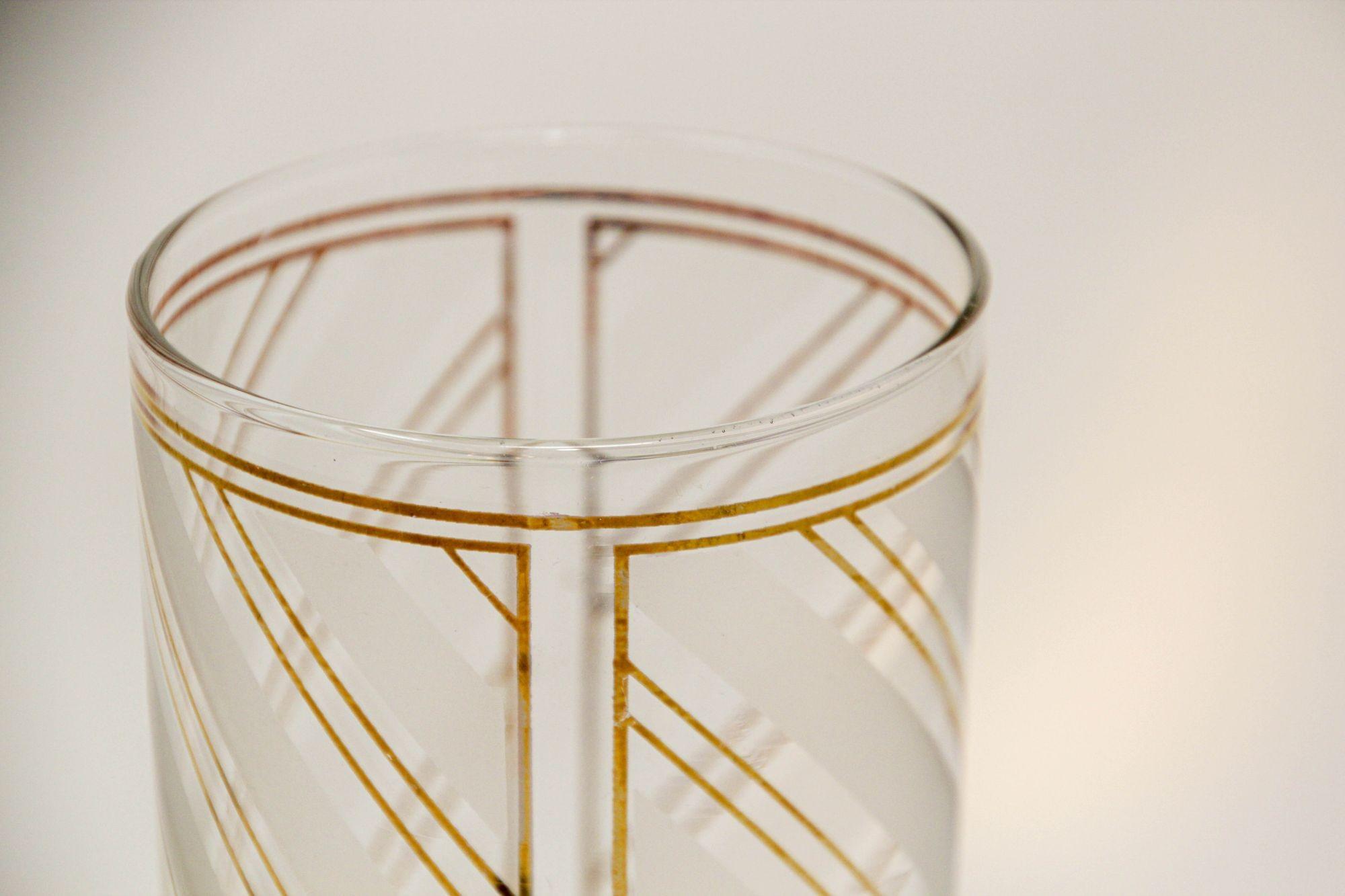 Vintage Art Deco Culver Gold Striped Set of 2 High Ball Tumblers For Sale 2