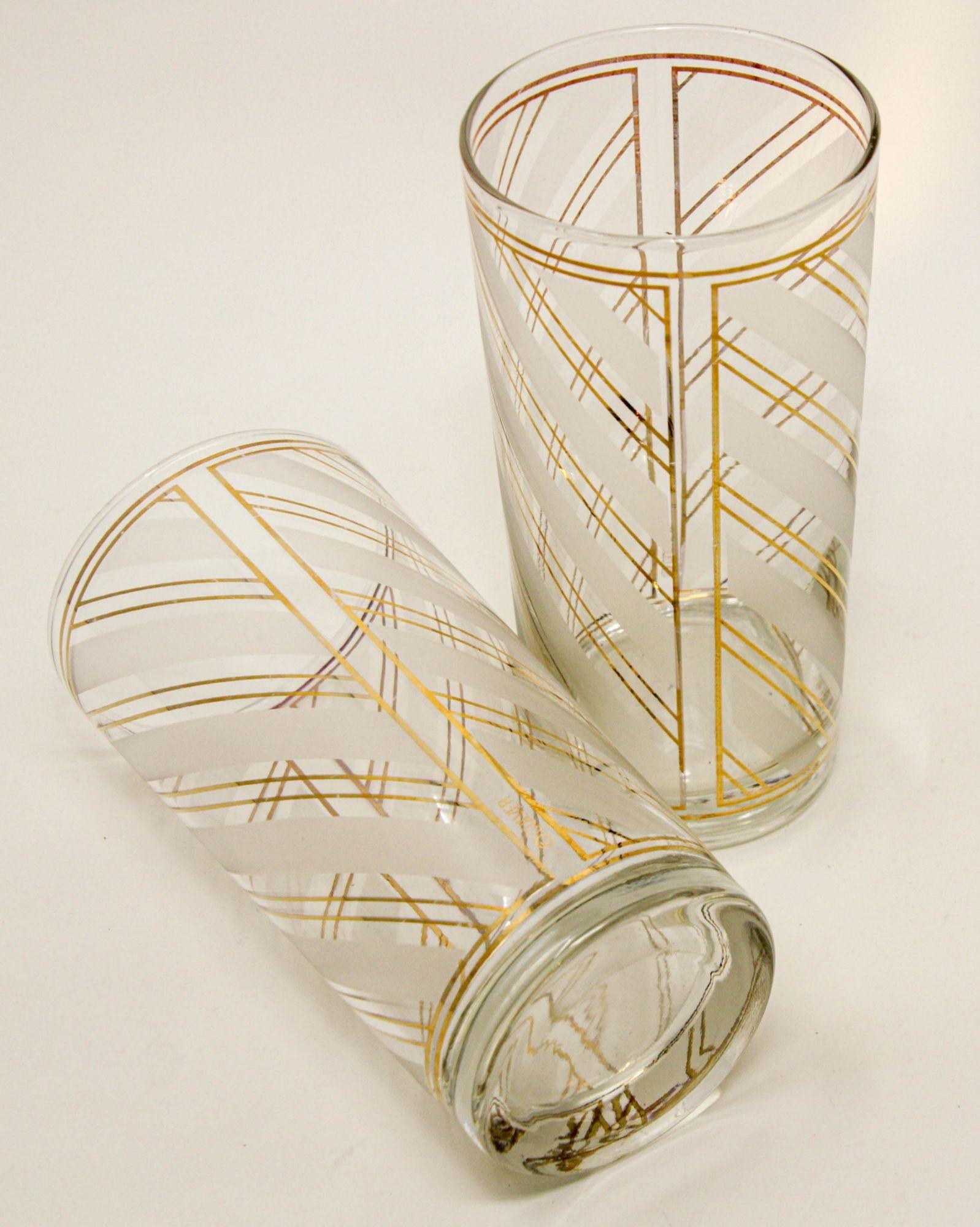 Vintage Art Deco Culver Gold Striped Set of 2 High Ball Tumblers For Sale 3