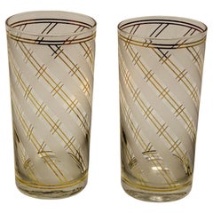 Vintage Art Deco Culver Gold Striped Set of 2 High Ball Tumblers