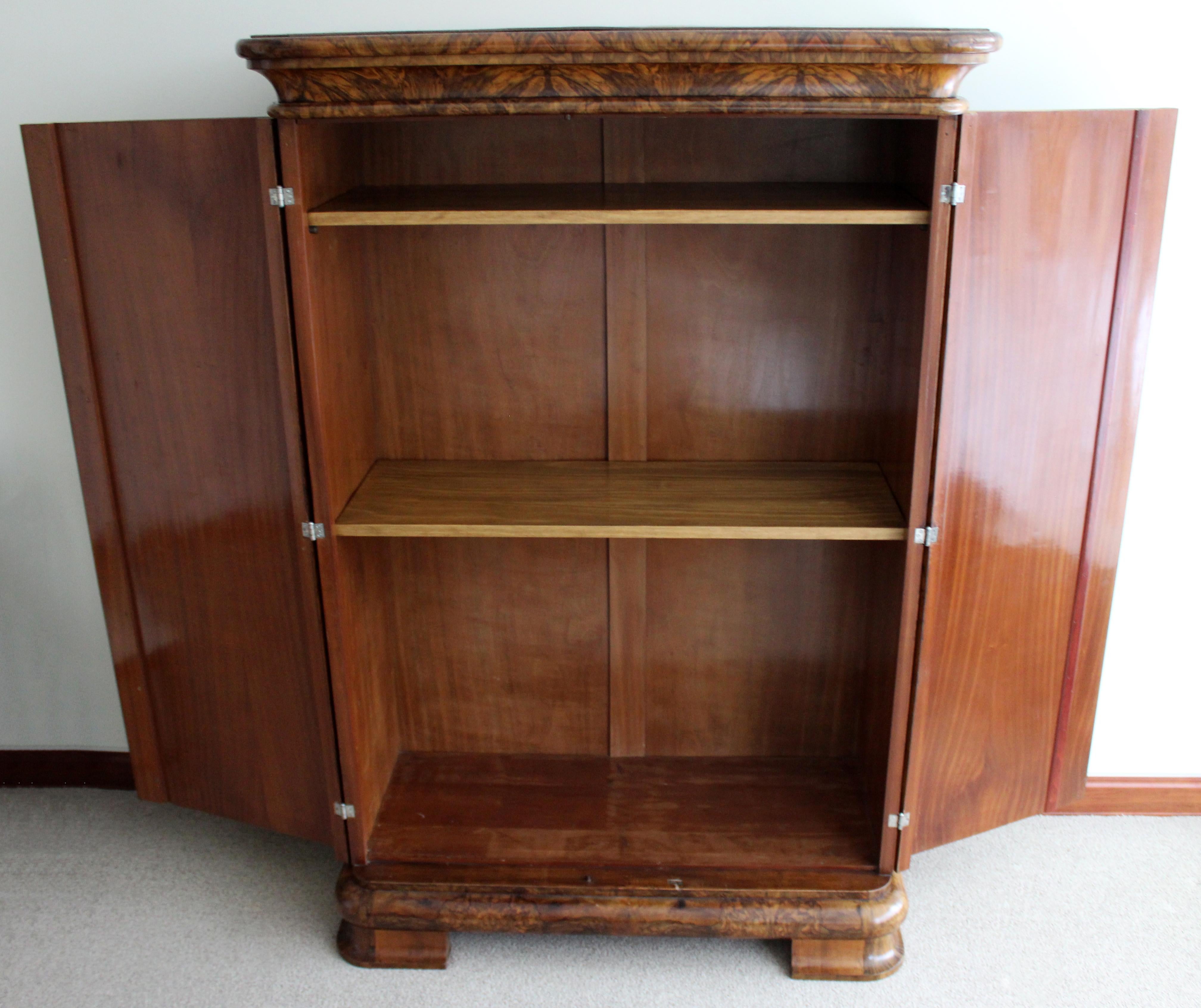Vintage Art Deco Curved Burl Wood Armoire Dresser In Good Condition In Keego Harbor, MI