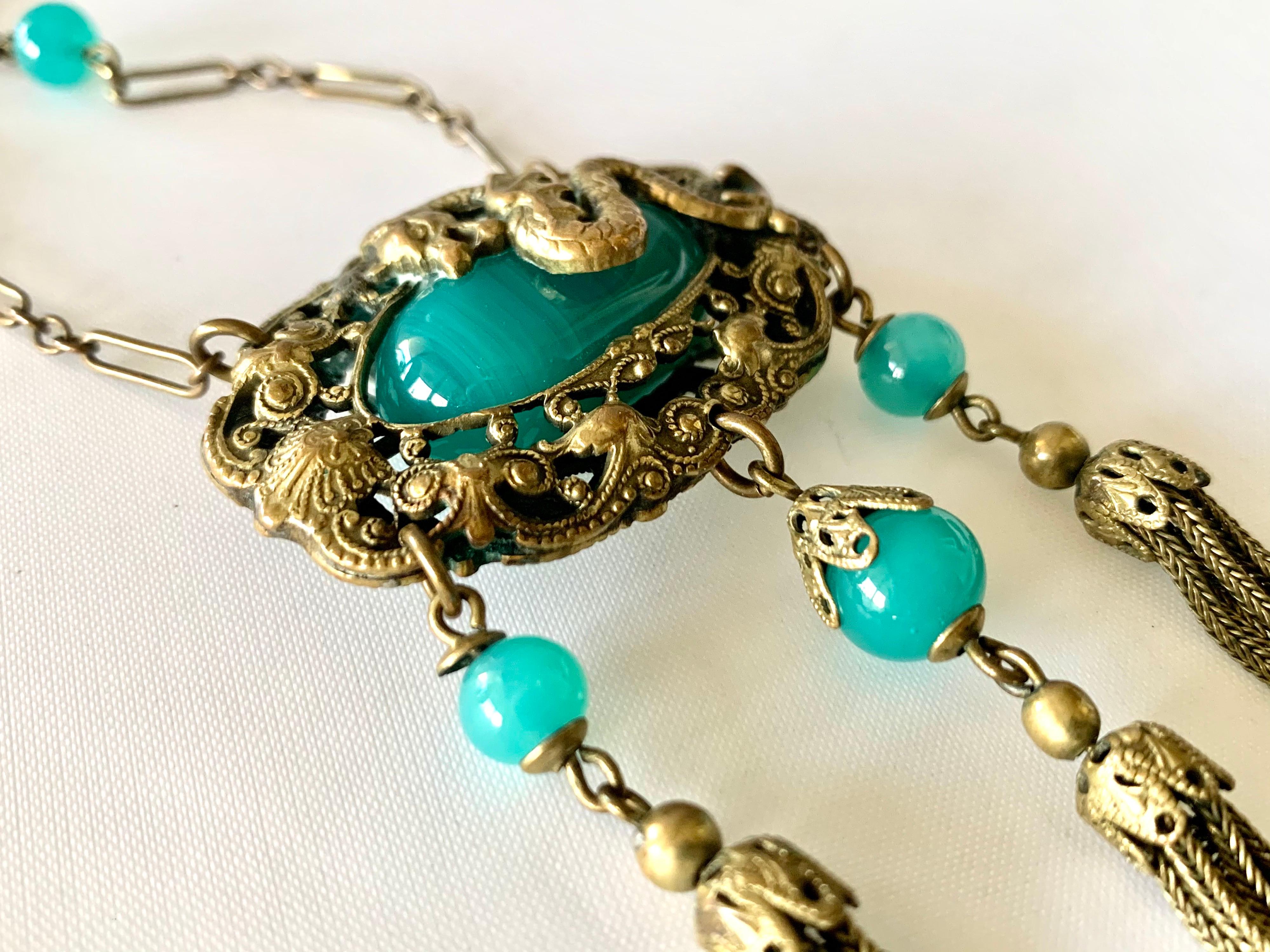 Vintage Art Deco Czech Dragon Tassel Necklace  2
