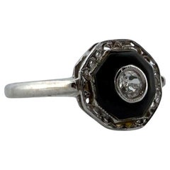 Vintage Art Deco Zierlicher Onyx & Diamant Filigraner Ring 14K Weißgold