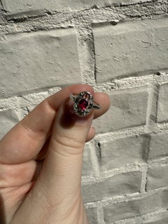 Vintage Art Deco Dainty Synthetic Ruby & Diamond Pinky Ring