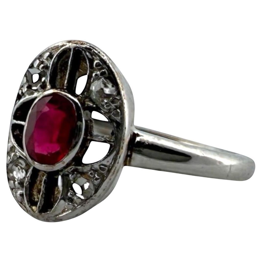 Vintage Art Deco Zierlicher Synthetischer Rubin 
Diamant Pinky Ring im Angebot