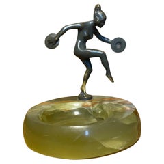 Vintage Art Deco Dancing Disc Bowl Lady Woman Mid Century Modern Sculpture Art
