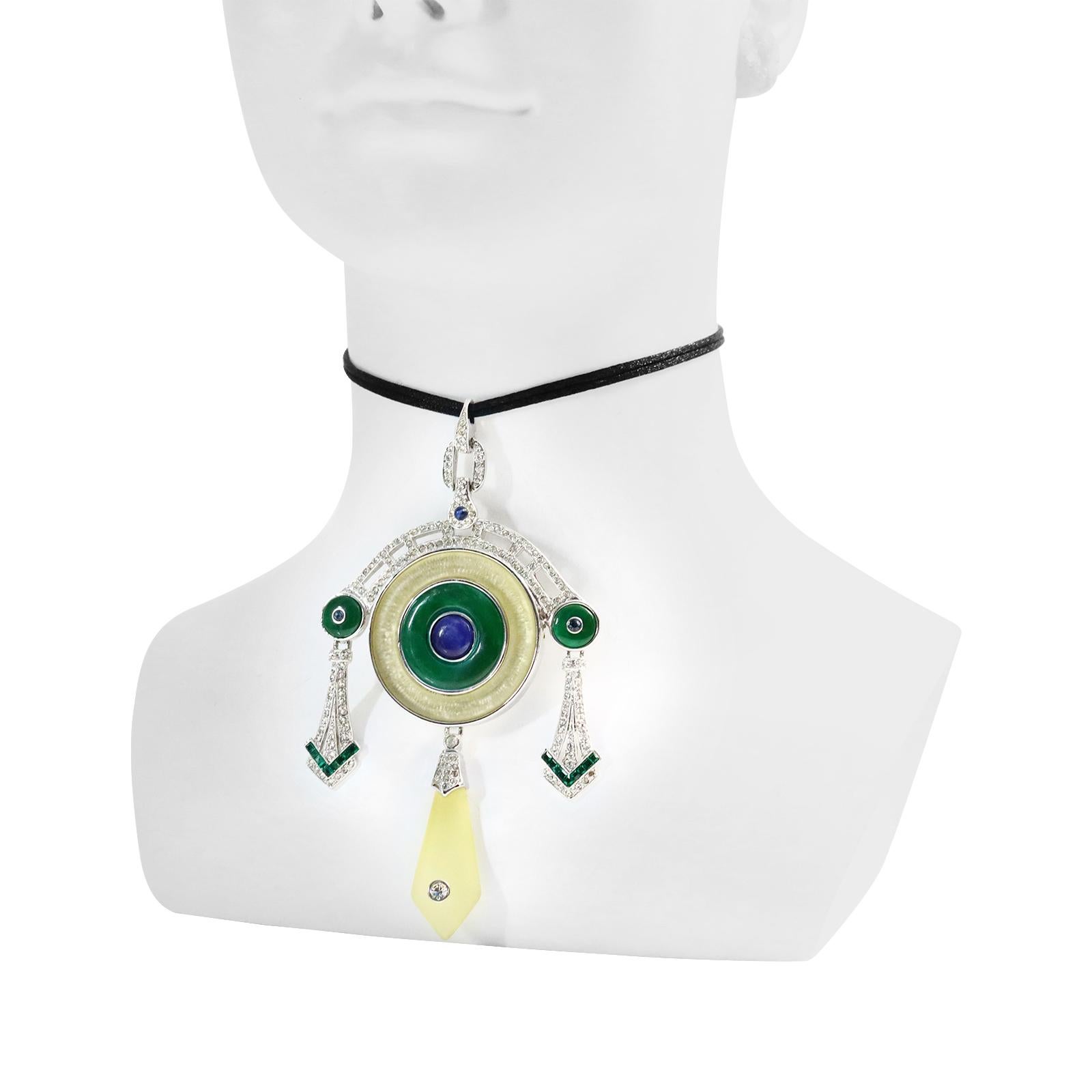 da uomo o donna Ciondolo vintage ArtDeco89 con smalto e diamanti pendenti, circa anni '80 in vendita
