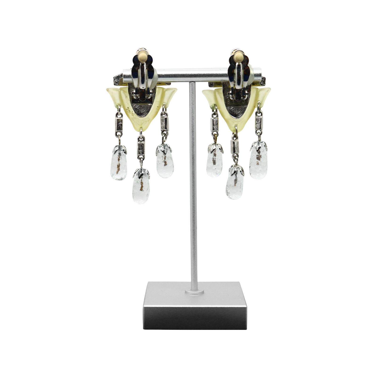 Vintage Art Deco Dangling Resin and Diamante Faux Emerald Earrings Circa 1980s For Sale 2