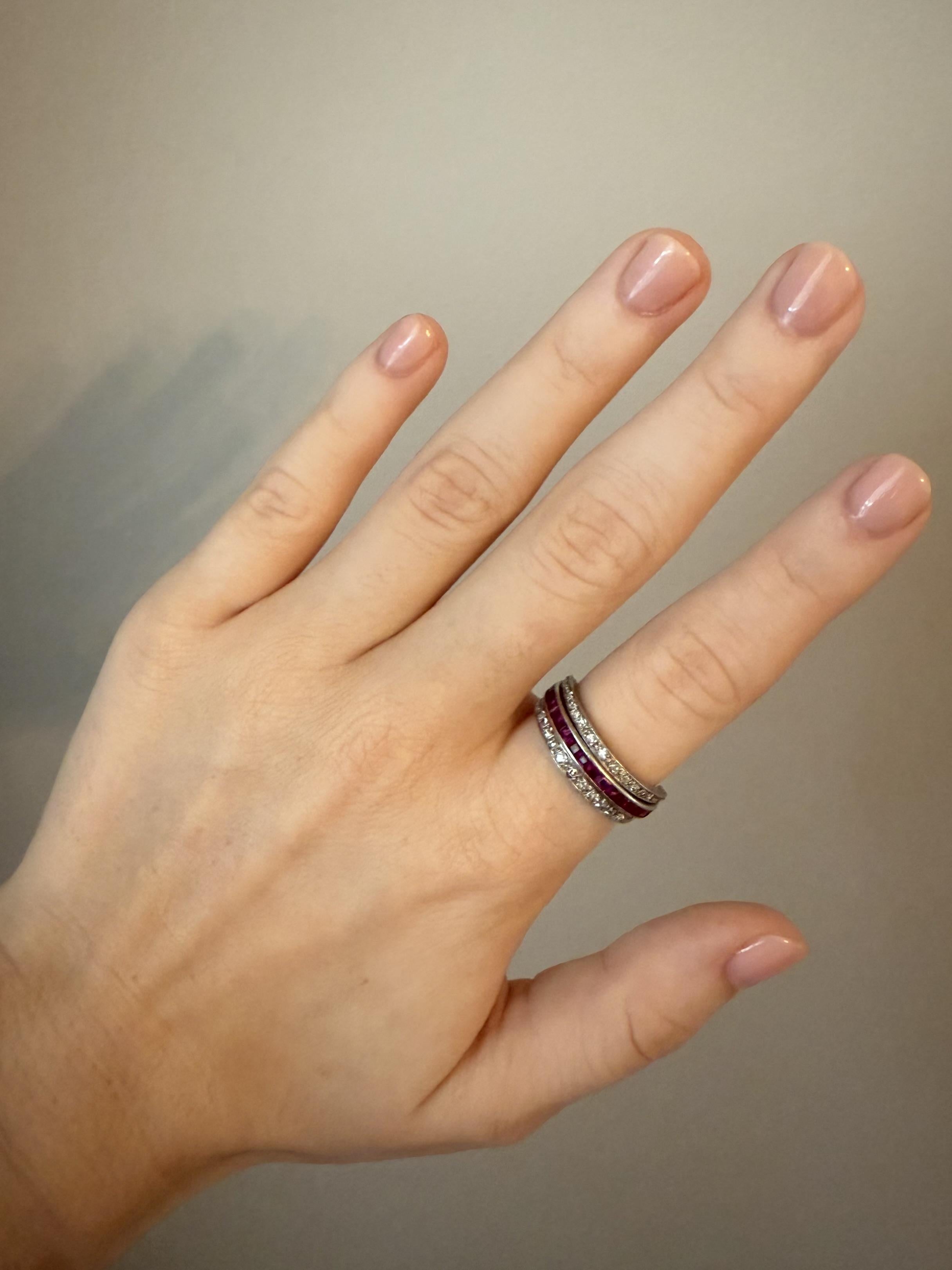 Square Cut Vintage Art Deco Day & Night  Platinum Eternity Band Sapphire / Ruby For Sale