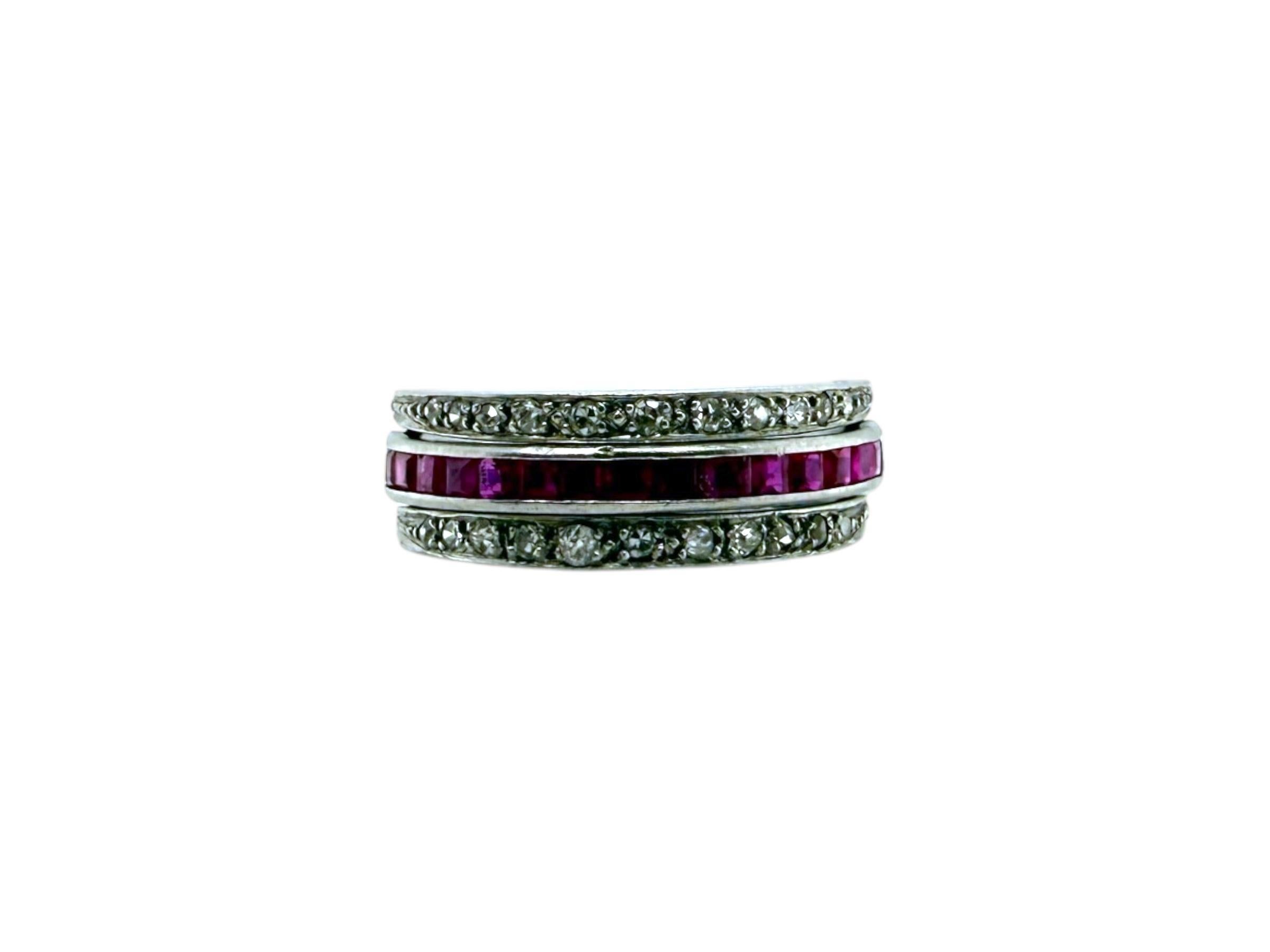 Women's Vintage Art Deco Day & Night  Platinum Eternity Band Sapphire / Ruby For Sale