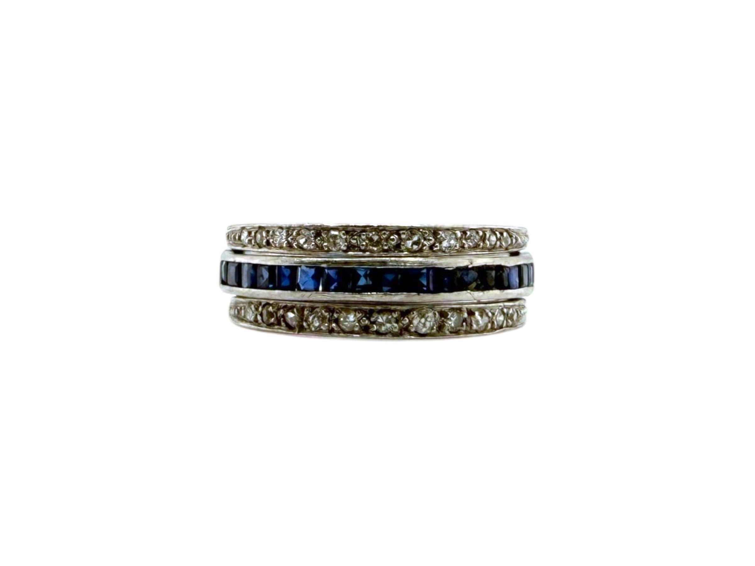 Vintage Art Deco Day & Night  Platinum Eternity Band Sapphire / Ruby For Sale 1
