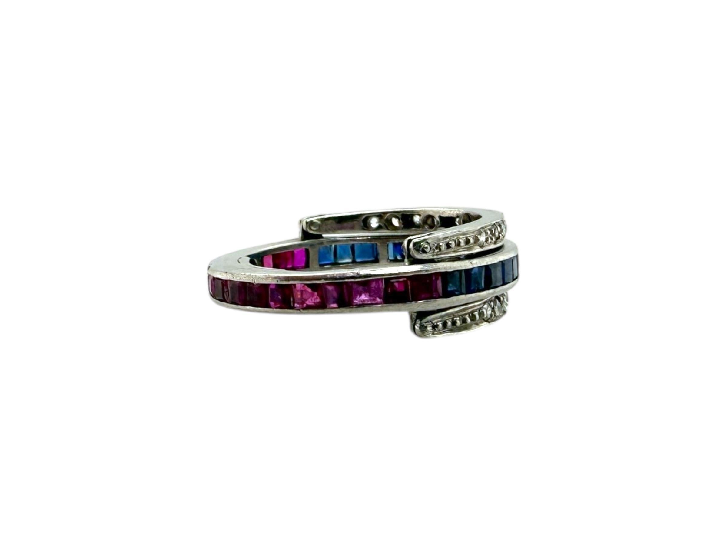 Vintage Art Deco Day & Night  Platinum Eternity Band Sapphire / Ruby For Sale 3