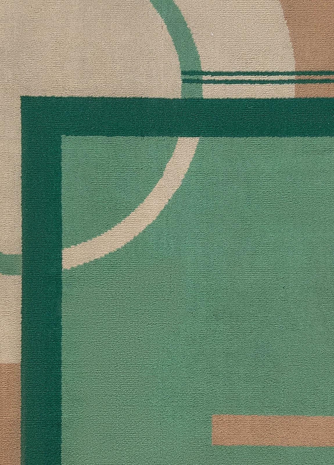 Vintage Art Deco Decorative Area Camel and Green Handwoven Wool Rug at ...