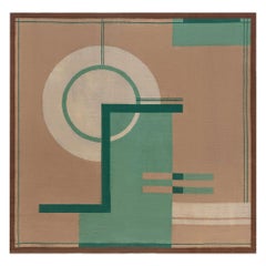 Vintage Art Deco Decorative Area Camel & Green Handwoven Wool Rug