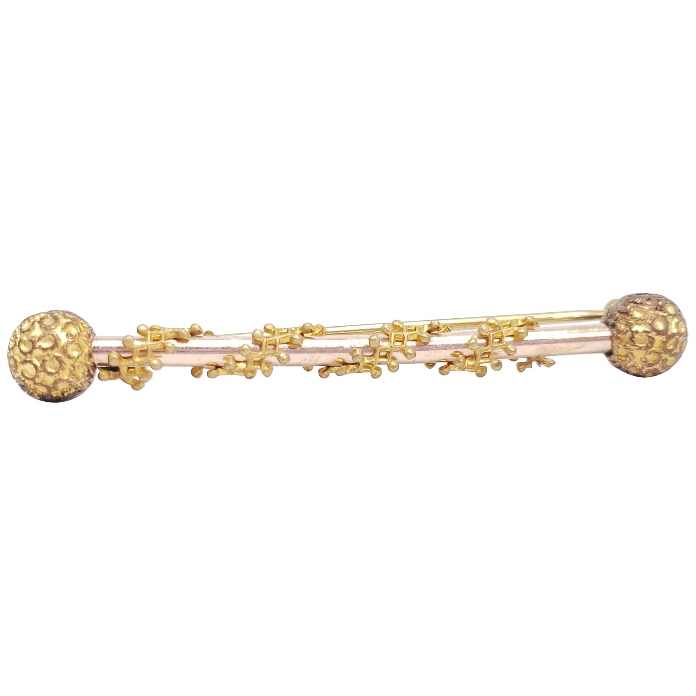 Vintage Art Deco Decorative Sash Bar Pin Brooch in Gold For Sale
