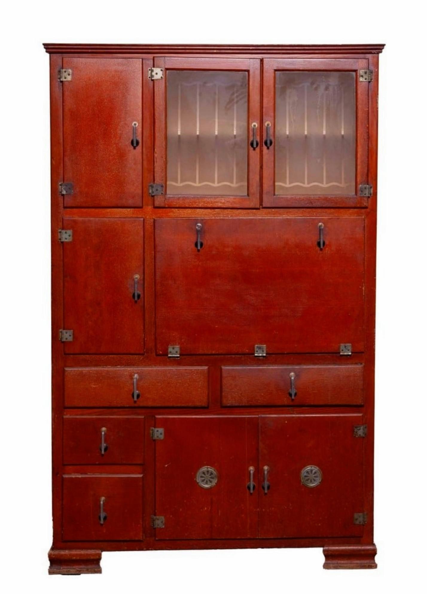 Vintage Art Deco Depression Era Wood Maid Saver Kitchen Cupboard Pantry Cabinet 2
