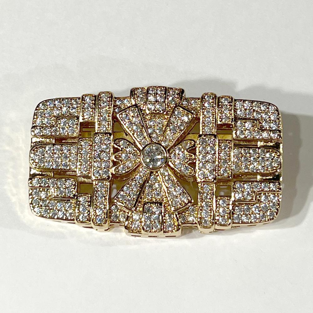 Vintage Art Deco Diamanté Vermeil Gold Sterling Abend Brosche Pin (Brillantschliff)