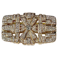 Vintage Art Deco Diamanté Vermeil Gold Sterling Evening Brooch Pin