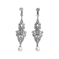 Vintage Art Deco Diamante with Faux Pearl Dangling Earrings, Circa 1980s