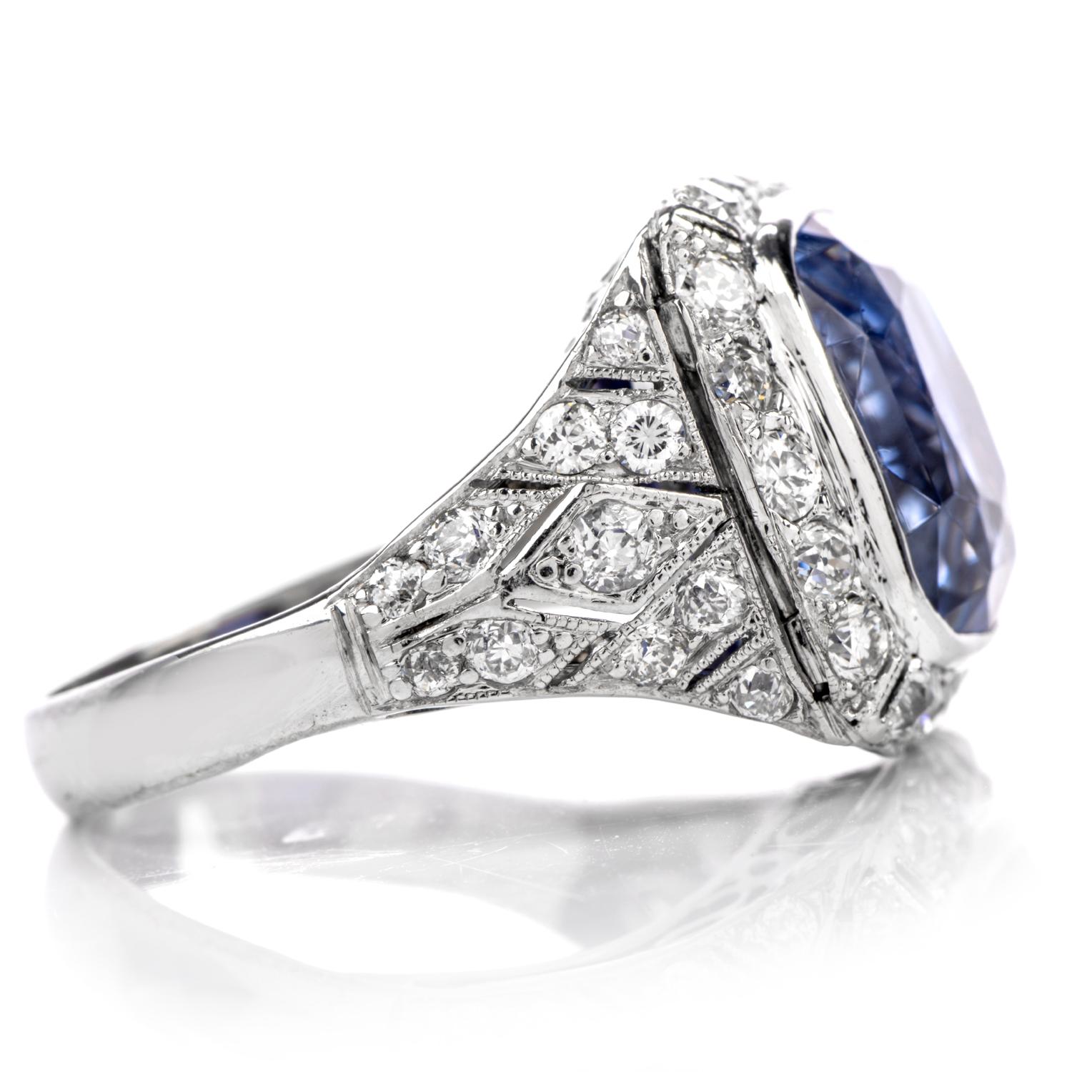 Vintage Art Deco Diamond 10.58 Carat No Heat GIA Sapphire Platinum Ring 1