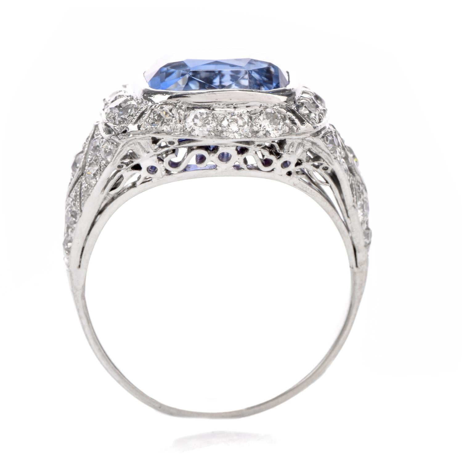 Vintage Art Deco Diamond 10.58 Carat No Heat GIA Sapphire Platinum Ring 3
