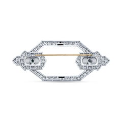 Vintage Late Art Deco Diamond and Emerald Cabochon platinum Brooch