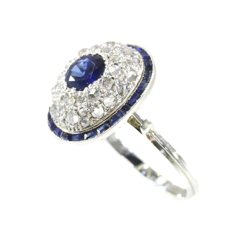 Women's Vintage Art Deco Diamond and Natural Sapphire ‘1.10 Carat’ Engagement Ring For Sale