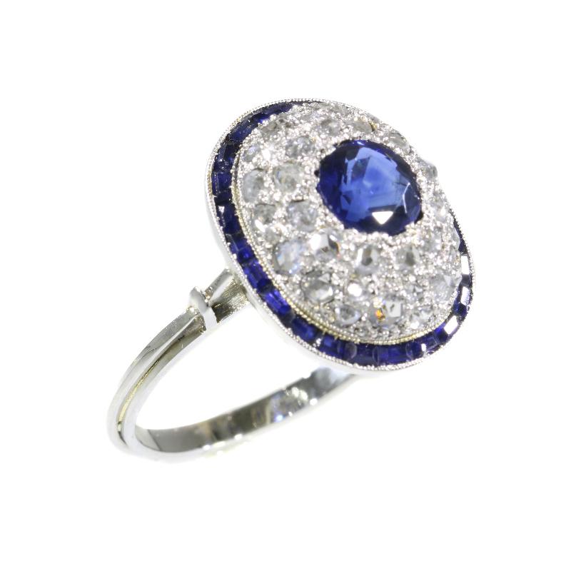 Vintage Art Deco Diamond and Natural Sapphire ‘1.10 Carat’ Engagement Ring For Sale 4