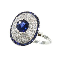 Antique Art Deco Diamond and Natural Sapphire ‘1.10 Carat’ Engagement Ring