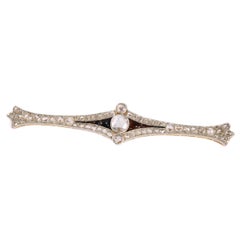 Vintage Art Deco Diamond and Onyx Bar Brooch in Original Box
