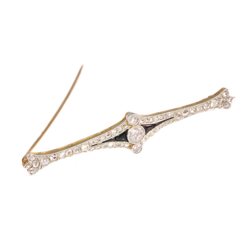 Vintage Art Deco Diamond and Onyx Bar Brooch in Original Box For Sale ...