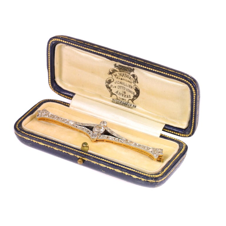 Vintage Art Deco Diamond and Onyx Bar Brooch in Original Box For Sale ...