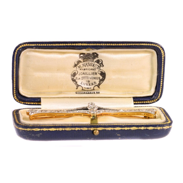 Vintage Art Deco Diamond and Onyx Bar Brooch in Original Box For Sale ...
