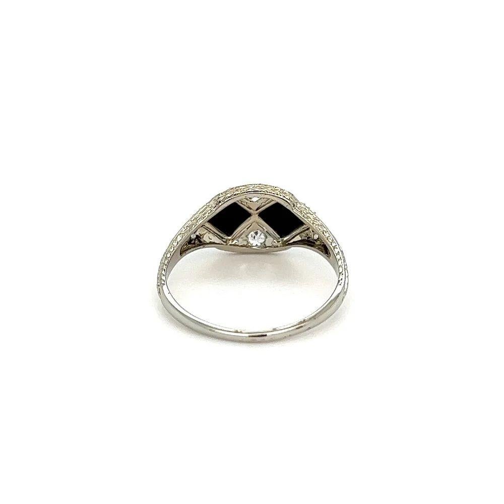 Women's Vintage Art Deco Diamond and Onyx Engraved Gold Ring