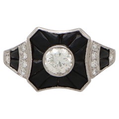 Vintage Art Deco Diamond and Onyx Target Ring Set in Platinum